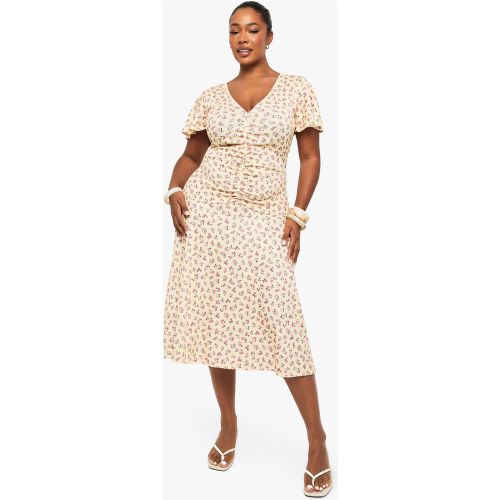 Grande Taille - Robe Mi-Longue Froncée À Fleurs - 44 - boohoo - Modalova
