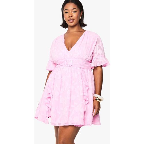 Grande Taille - Robe Patineuse Fleurie À Manches Longues - /Coquille D'Œuf - 44, /Coquille D'Œuf - boohoo - Modalova