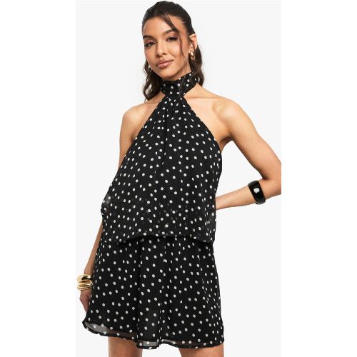 Robe Courte À Pois En Mousseline De Soie Et Foulard - 36 - boohoo - Modalova