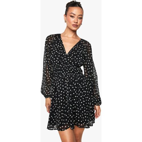 Tall" - Robe Courte Froncée À Pois Et Manches Volumineuses - 36 - boohoo - Modalova