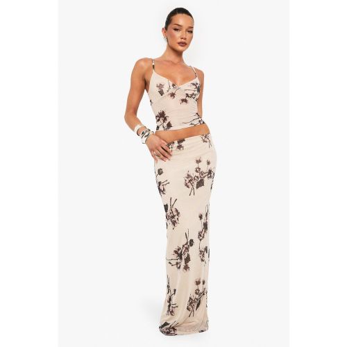 Jupe Longue Imprimée En Mesh - 34 - boohoo - Modalova