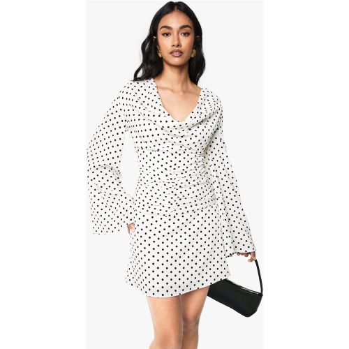 Robe Patineuse Froncée À Col Bénitier Et Pois - 36 - boohoo - Modalova