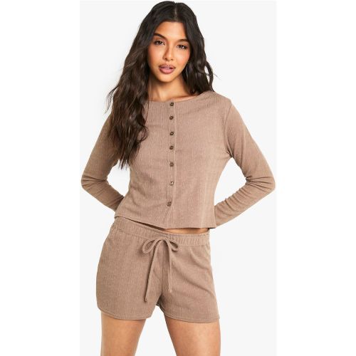 Top Boutonné Côtelé À Manches Longues - 34 - boohoo - Modalova
