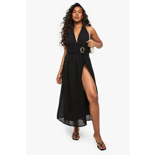 Petite" - Robe Longue Fendue En Mousseline De Soie - 36 - boohoo - Modalova