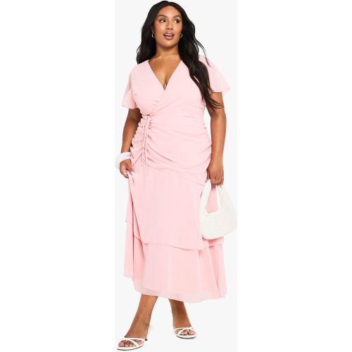 Grande Taille - Robe Longue Froncée En Mousseline De Soie - 44 - boohoo - Modalova