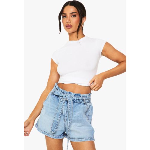 Short En Jean Froncé À La Taille - 34 - boohoo - Modalova
