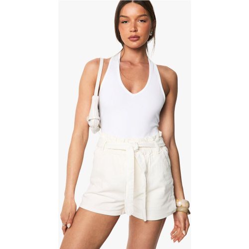 Short En Jean Froncé À La Taille - Blanc Écru - 34, Blanc Écru - boohoo - Modalova