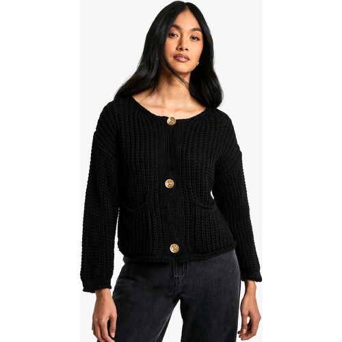 Cardigan Oversize En Maille Épaisse À Bouton Contrastant - S/M - boohoo - Modalova