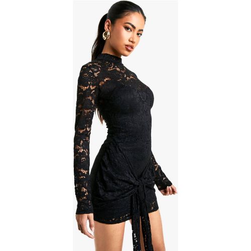 Robe Courte Nouée En Dentelle À Manches Longues - 36 - boohoo - Modalova