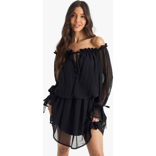 Robe Courte En Mousseline De Soie À Col Bateau - 36 - boohoo - Modalova