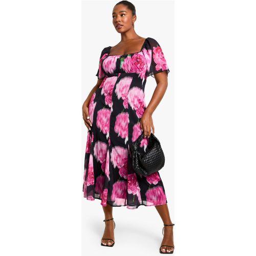 Grande Taille - Robe Mi-Longue Fleurie À Bordure En Dentelle - 44 - boohoo - Modalova