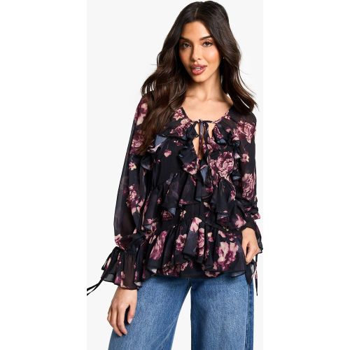 Blouse Fleurie À Volants - 34 - boohoo - Modalova