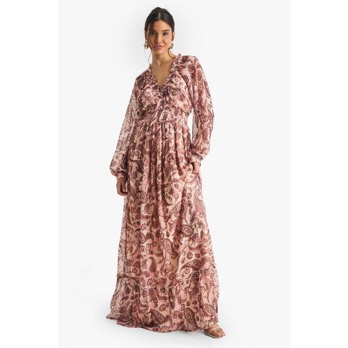 Robe Longue À Manches Longues Et Imprimé Cachemire - 36 - boohoo - Modalova
