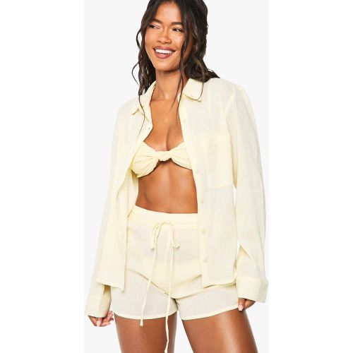 Chemise De Plage Plissée En Coton - S - boohoo - Modalova