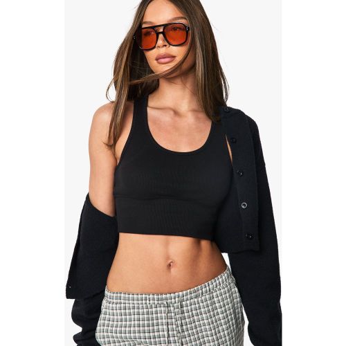 Crop Top Côtelé - Noir - 34, Noir - boohoo - Modalova