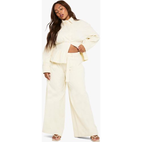 Grande Taille - Pantalon Large En Twill À Ceinture - Blanc Écru - 44, Blanc Écru - boohoo - Modalova