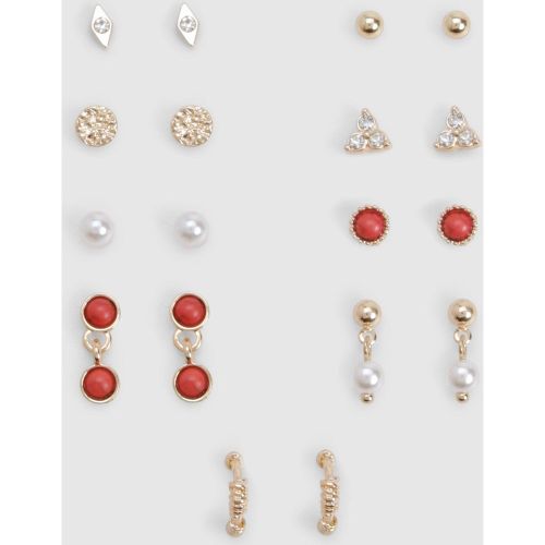 Lot De 9 Paires De Boucles D'Oreilles À Pierre Et Perle - One Size - boohoo - Modalova