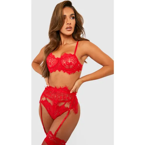Saint-Valentin - Ensemble En Dentelle Avec Bralette Porte-Jarretelles Et String - Xl - boohoo - Modalova