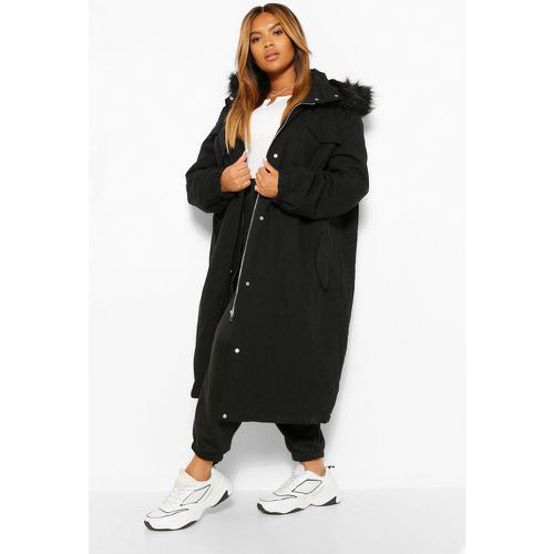 Grande Taille - Parka Longue Avec Bordure En Fausse Fourrure - 44 - boohoo - Modalova