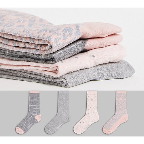 Lot de 4 paires de chaussettes à imprimé animal et pois - Rose et gris - Calvin Klein - Modalova