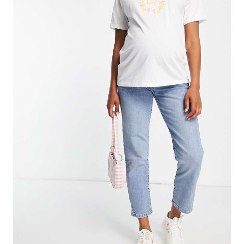 Cotton:On - Jean mom stretch de maternité avec bande recouvrant le ventre à délavage moyen - Cotton:On Maternity - Modalova