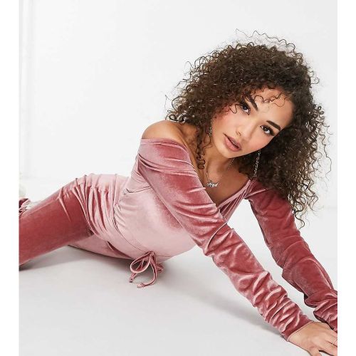 Exclusivité - - Combinaison en velours à cordon de serrage avec épaules dénudées - Vieux rose - Fashionkilla - Modalova