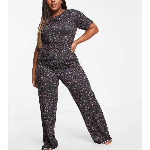 I Saw It First Plus - Ensemble pyjama avec t-shirt et pantalon à motif cœurs - Noir - I Saw It First Curve - Modalova