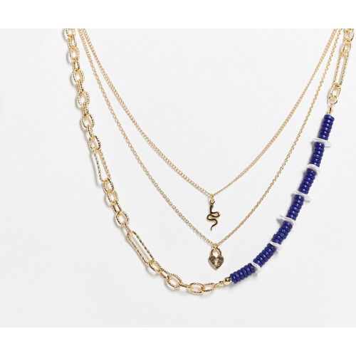 Collier multi-rangs en perles synthétiques avec pendentifs serpent et cadenas en cœur - et bleu - Liars & Lovers - Modalova