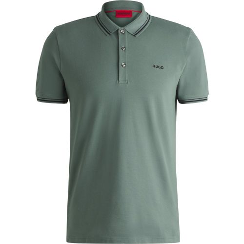 Polo ajusté en coton stretch avec logo imprimé - HUGO - Modalova