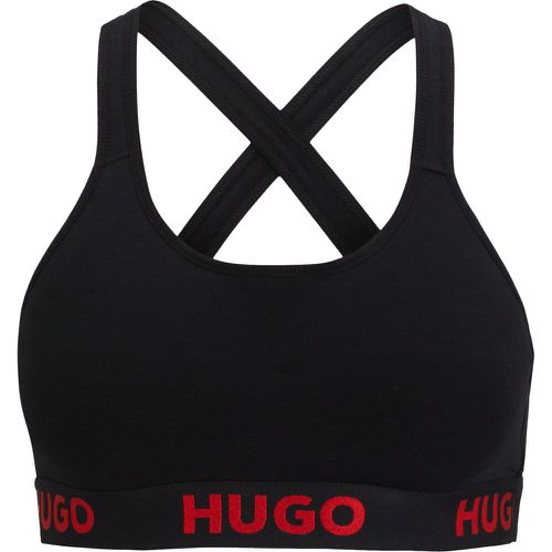 Brassière de sport en coton stretch à dos croisé et bandeau logoté - HUGO - Modalova