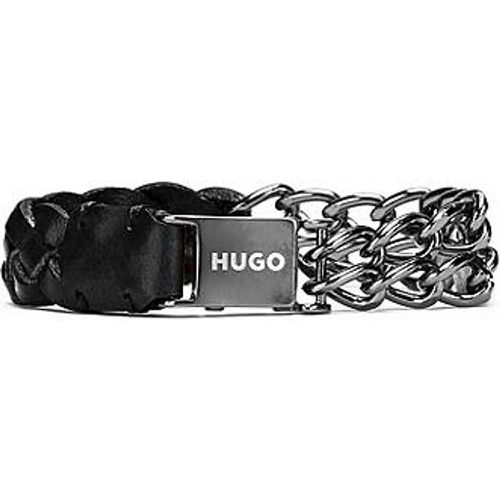 Bracelet en cuir tressé et gros maillons avec logo - HUGO - Modalova