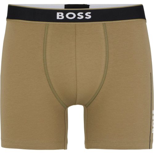 Boxer long en coton stretch à logos et rayures - Boss - Modalova