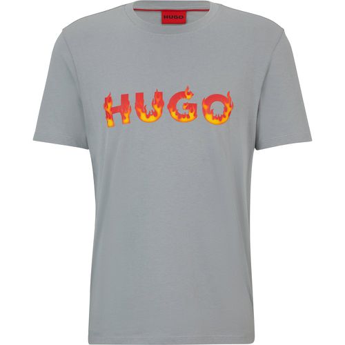 T-shirt en jersey de coton avec logo flammes en relief - HUGO - Modalova