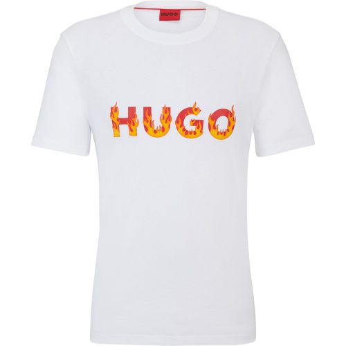 T-shirt en jersey de coton avec logo flammes en relief - HUGO - Modalova