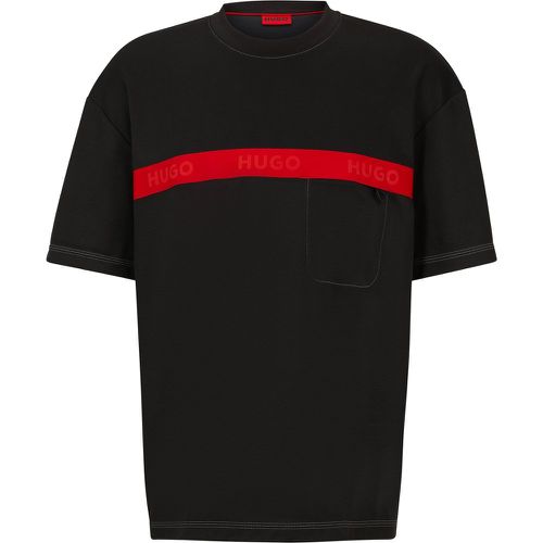 T-shirt en coton mélangé avec bande logo rouge - HUGO - Modalova
