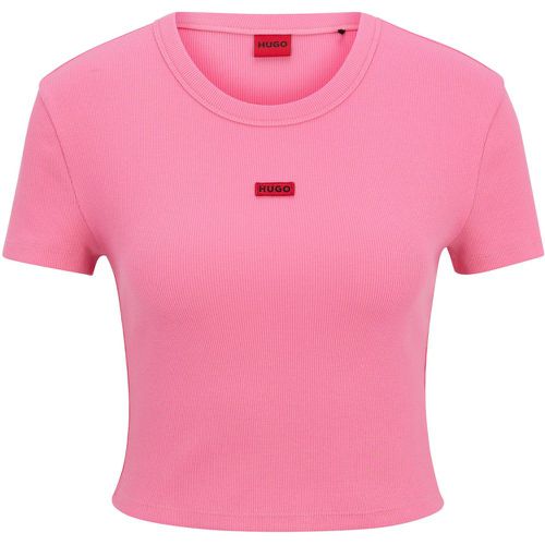T-shirt Slim Fit raccourci en coton stretch avec étiquette logo rouge - HUGO - Modalova