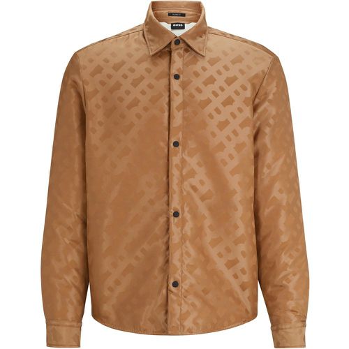 Chemise Relaxed Fit en matière monogrammée à col Kent - Boss - Modalova