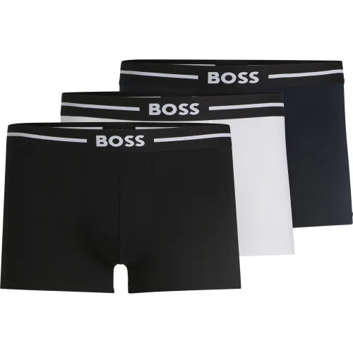 Lot de trois boxers courts en coton stretch avec taille logotée - Boss - Modalova