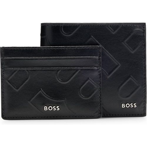 Coffret cadeau avec portefeuille et porte-cartes en cuir ornés d’un monogramme emé - Boss - Modalova