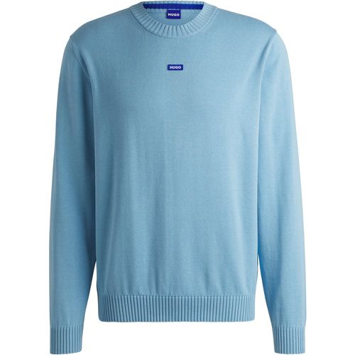 Pull en maille de coton avec étiquette logotée bleue - HUGO - Modalova