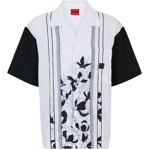 Chemise Oversized Fit en coton avec imprimé chaîne et à fleurs - HUGO - Modalova