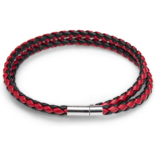 Bracelet double tour bicolore en cuir italien tressé - HUGO - Modalova