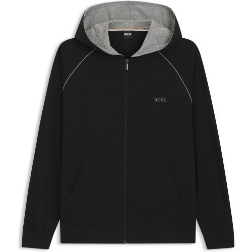 Sweat à capuche zippé en coton stretch avec logo brodé - Boss - Modalova