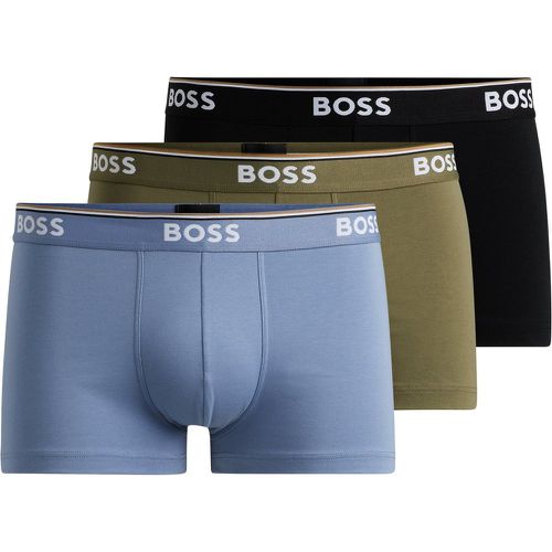 Lot de trois boxers courts en coton stretch avec taille logotée - Boss - Modalova