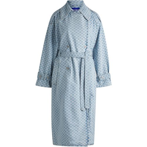 Trench long en denim à motif damier jacquard - HUGO - Modalova