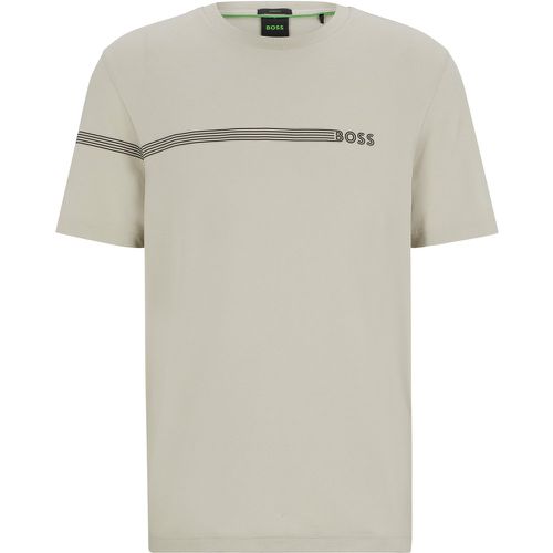 T-shirt en coton mélangé avec rayures et logo - Boss - Modalova
