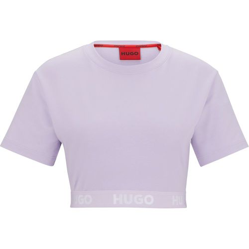 T-shirt en coton mélangé à col rond et taille logotée - HUGO - Modalova