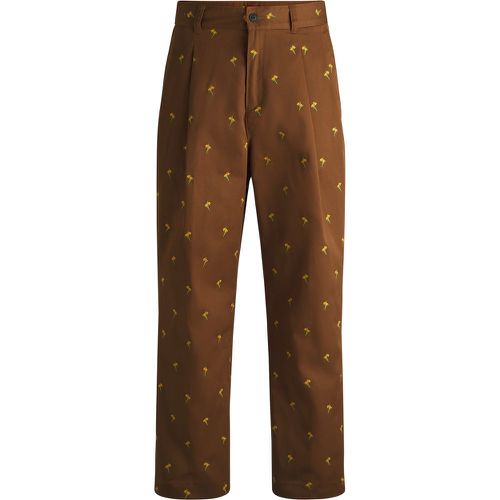 Pantalon sans pinces en twill à fleurs brodées - HUGO - Modalova