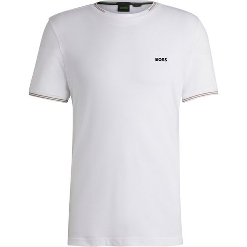 T-shirt en coton stretch avec rayures et logo - Boss - Modalova