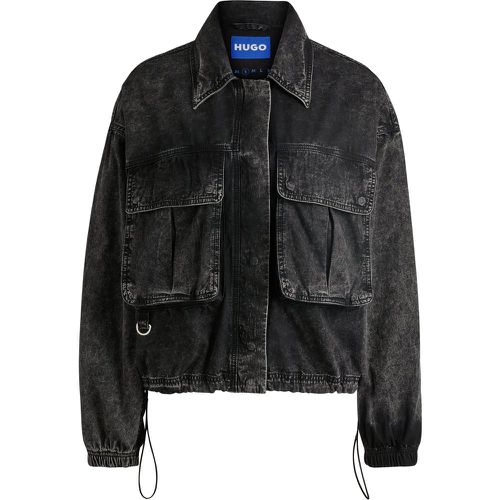 Veste courte en denim rigide noir - HUGO - Modalova